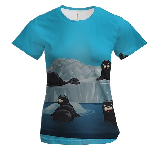 Женская 3D футболка с тюленями на айсберге