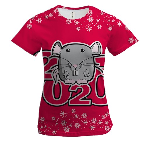 Женская 3D футболка с веселой новогодней крысой 2020