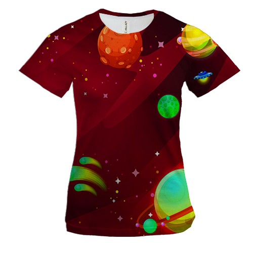 Женская 3D футболка с яркими планетами