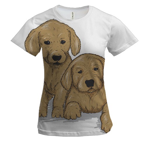 Женская 3D футболка с двумя щенками