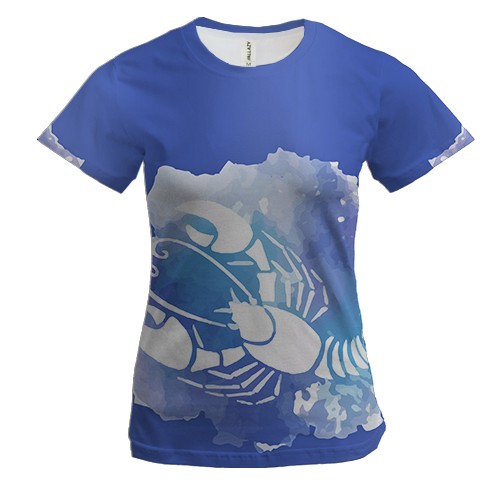 Женская 3D футболка с акварельным Раком