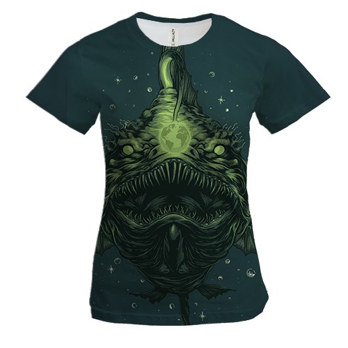 Женская 3D футболка со светящийся рыбой на дне