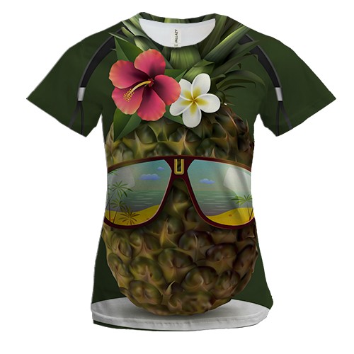 Женская 3D футболка с ананасом в наушниках