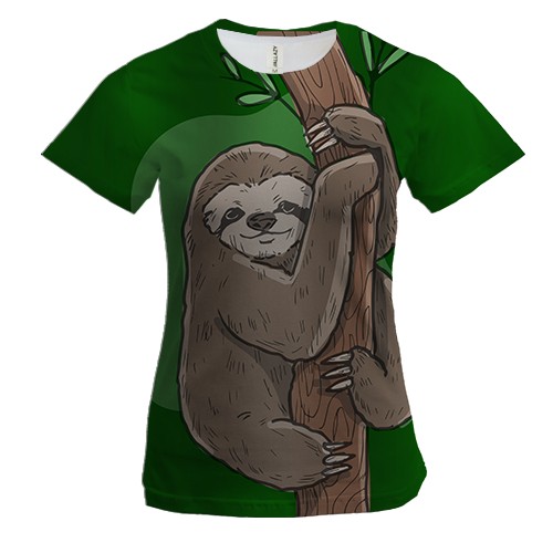 Женская 3D футболка с ленивцем на дереве