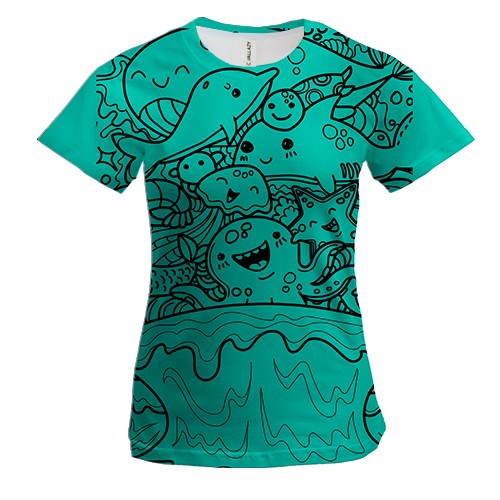 Женская 3D футболка с милыми морскими существами