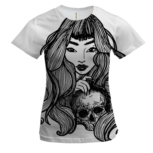 Женская 3D футболка с девушкой и черепом