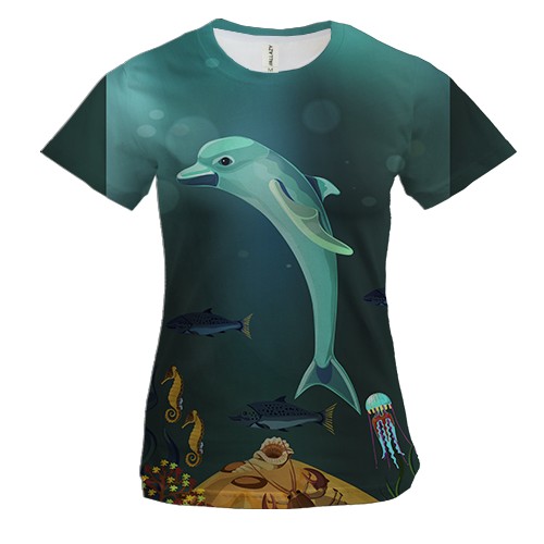 Жіноча 3D футболка з дельфіном в океані