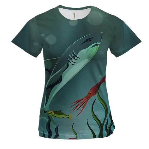 Женская 3D футболка с акулой в океане