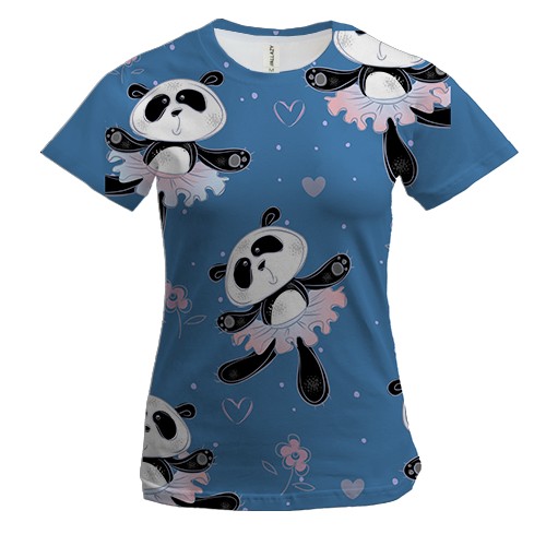 Женская 3D футболка с пандами в юбках