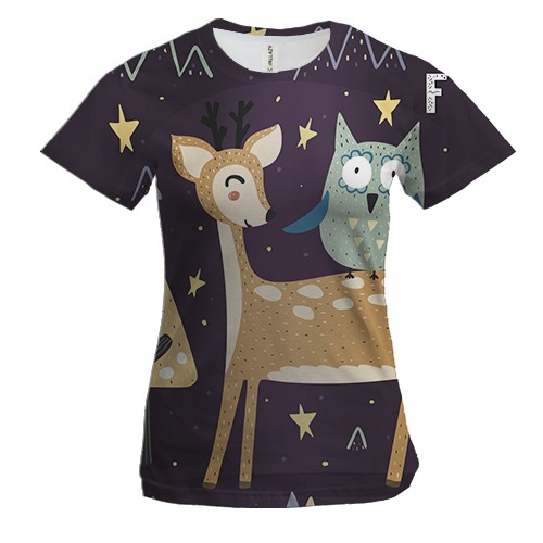 Жіноча 3D футболка з оленем і совою