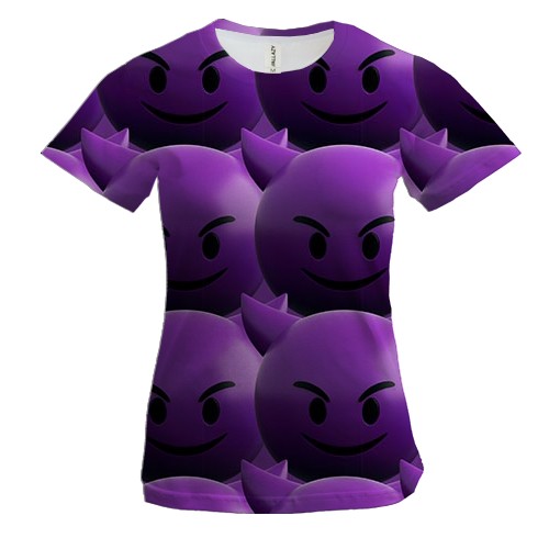 Женская 3D футболка со злым эмодзи