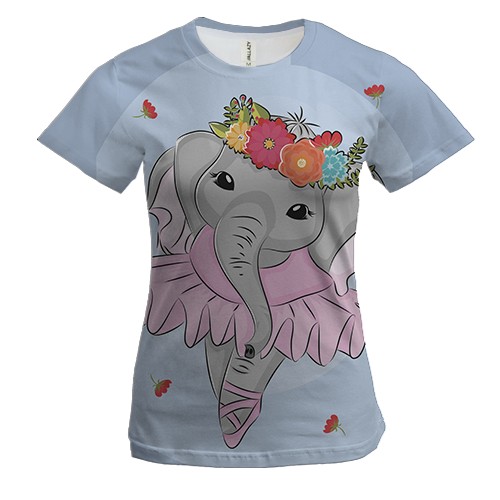 Женская 3D футболка со слоником балериной