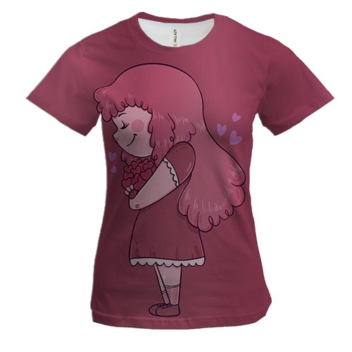 Женская 3D футболка с девочкой и сердечками