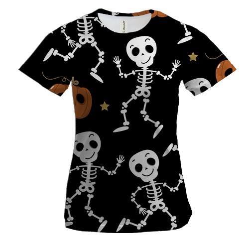 Жіноча 3D футболка зі скелетами і гарбузами