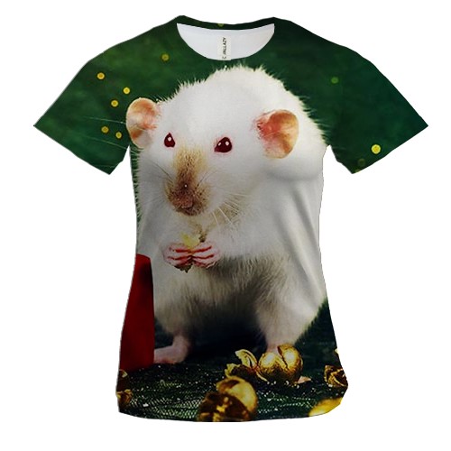 Жіноча 3D футболка з новорічної щуром і подарунком 2020