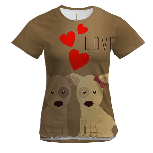 Жіноча 3D футболка з закоханими собаками
