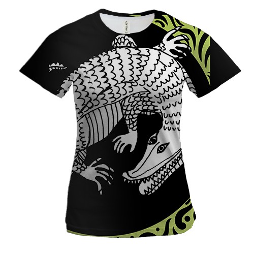Женская 3D футболка с белым крокодилом