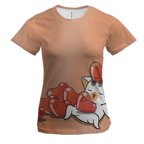 Жіноча 3D футболка с котом в сердечках