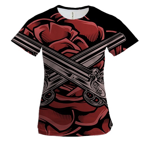 Женская 3D футболка с двумя обрезами и розой