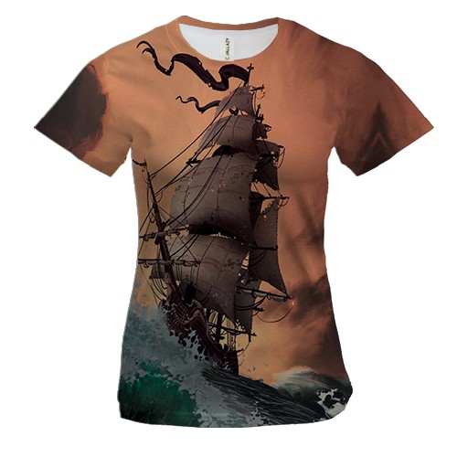 Жіноча 3D футболка з кораблем під час шторму
