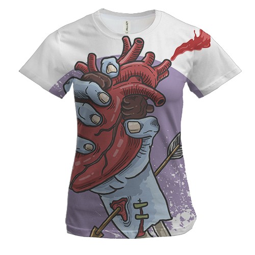 Женская 3D футболка с рукой и сердцем