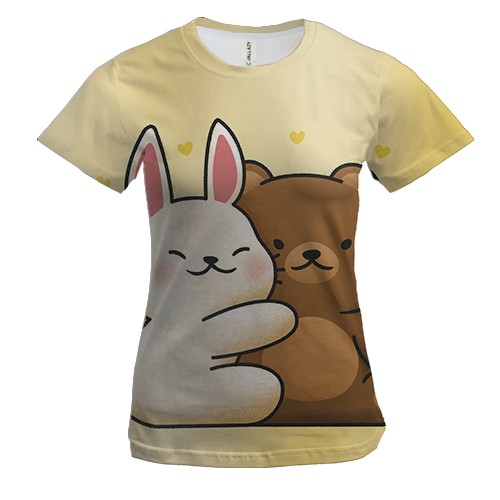 Женская 3D футболка с влюбленными мишкой и зайцем