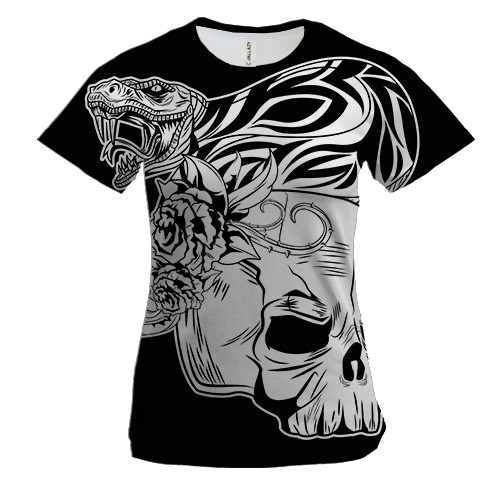 Женская 3D футболка с черепом и коброй