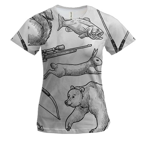 Женская 3D футболка с животными и ружьем