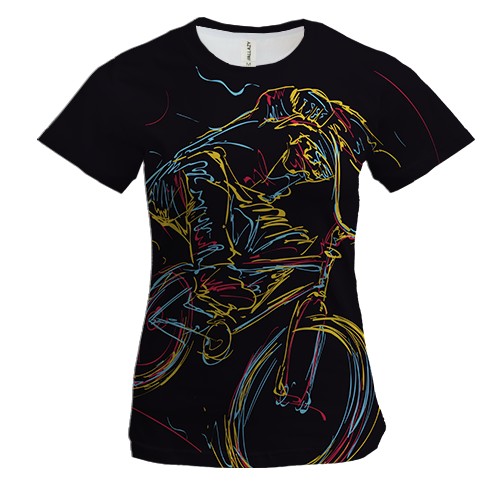 Женская 3D футболка с ярким велосипедистом