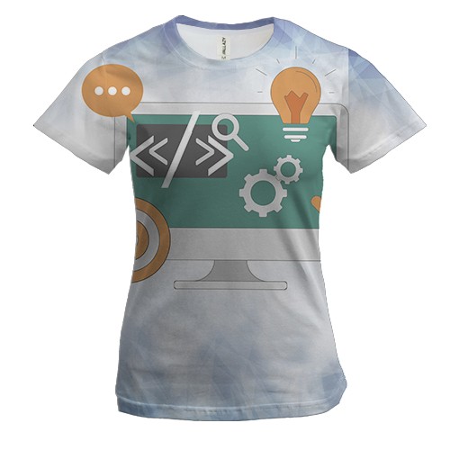 Женская 3D футболка с компьютером программиста
