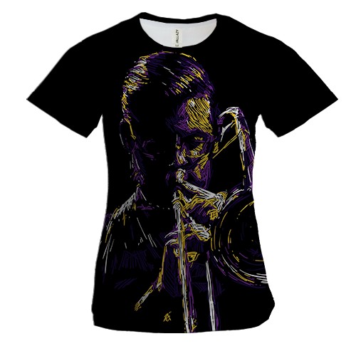 Женская 3D футболка с ярким человеком играющим на трубе