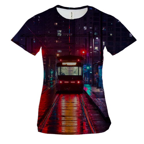 Женская 3D футболка с ночным городским пейзажем