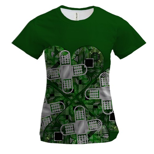 Женская 3D футболка со схемами сердечками