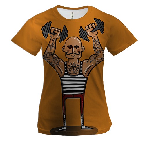 Женская 3D футболка с бодибилдером в тельняшке