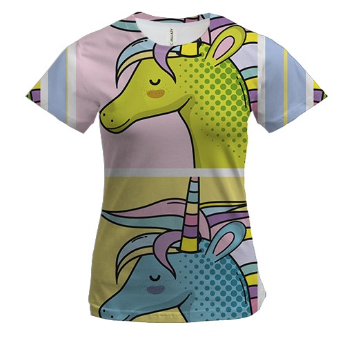 Женская 3D футболка с разноцветными единорогами