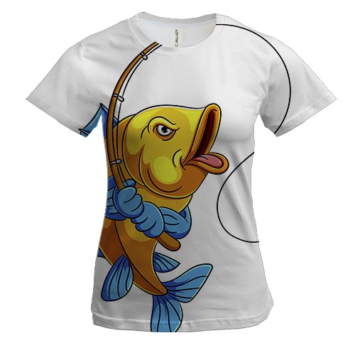 Женская 3D футболка с рыбой и удочкой (2)