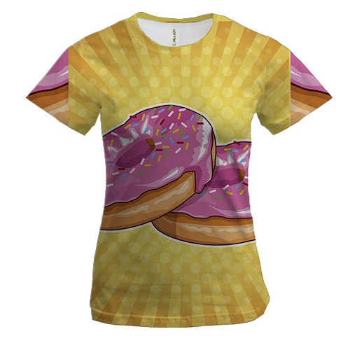 Женская 3D футболка с яркими пончиками