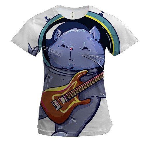 Жіноча 3D футболка з котом астронавтом і гітарою