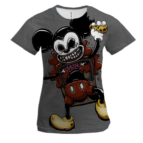Женская 3D футболка со злым Микки Маусом в мышеловке