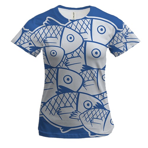 Женская 3D футболка с белыми удивленными рыбками