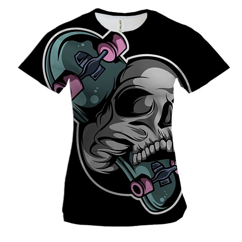 Женская 3D футболка с черепом и скейтом