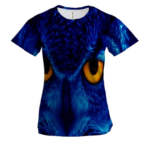 Женская 3D футболка с совой на синем фоне