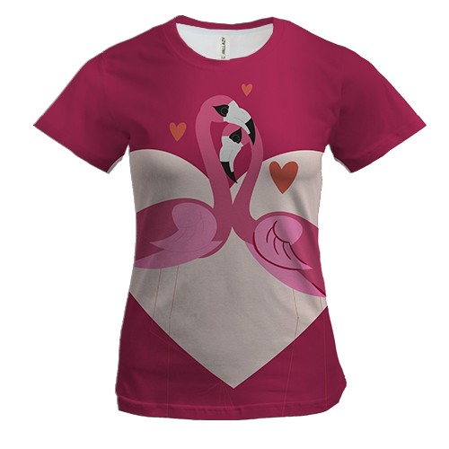 Жіноча 3D футболка з закоханими фламінго