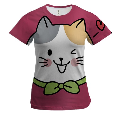 Женская 3D футболка с влюбленным котом и надписью "Love"