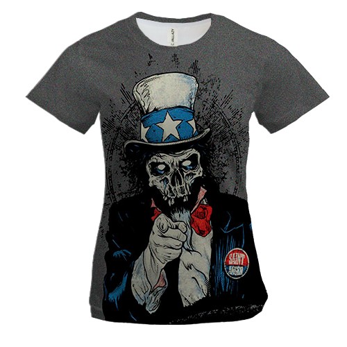 Женская 3D футболка со скелетом Дядей Сэмом