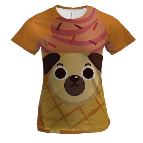 Женская 3D футболка с мопсом в кексе