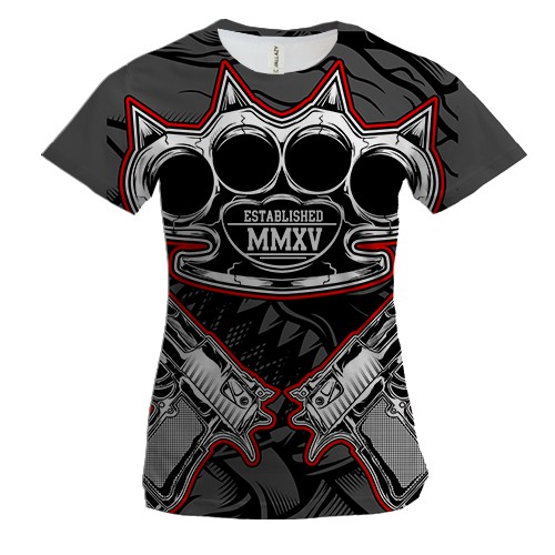 Женская 3D футболка с кастетом и пистолетами
