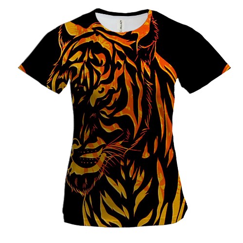 Женская 3D футболка с контурным тигром