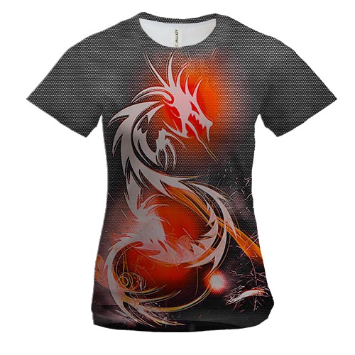 Женская 3D футболка с  белым драконом