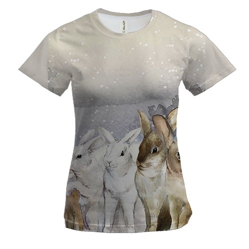 Жіноча 3D футболка з зайцями в лісі